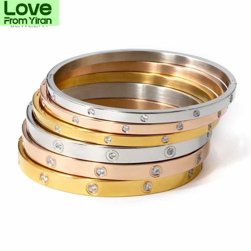 Luxury Lover Jewelry Women Bangle Titanium Steel Couple Jewelry Full Cz White Crystal Buckle Bracelets Bangles Men