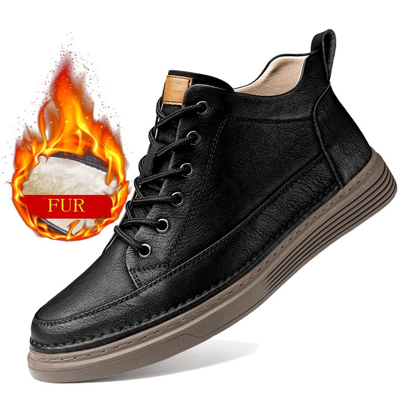 Модные зимние ботинки 2024 года из натуральной кожи, ботильоны, высокие ботинки из бархата, уличные кроссовки, мужские ботинки на толстой подошве, повседневные зимние ботинки