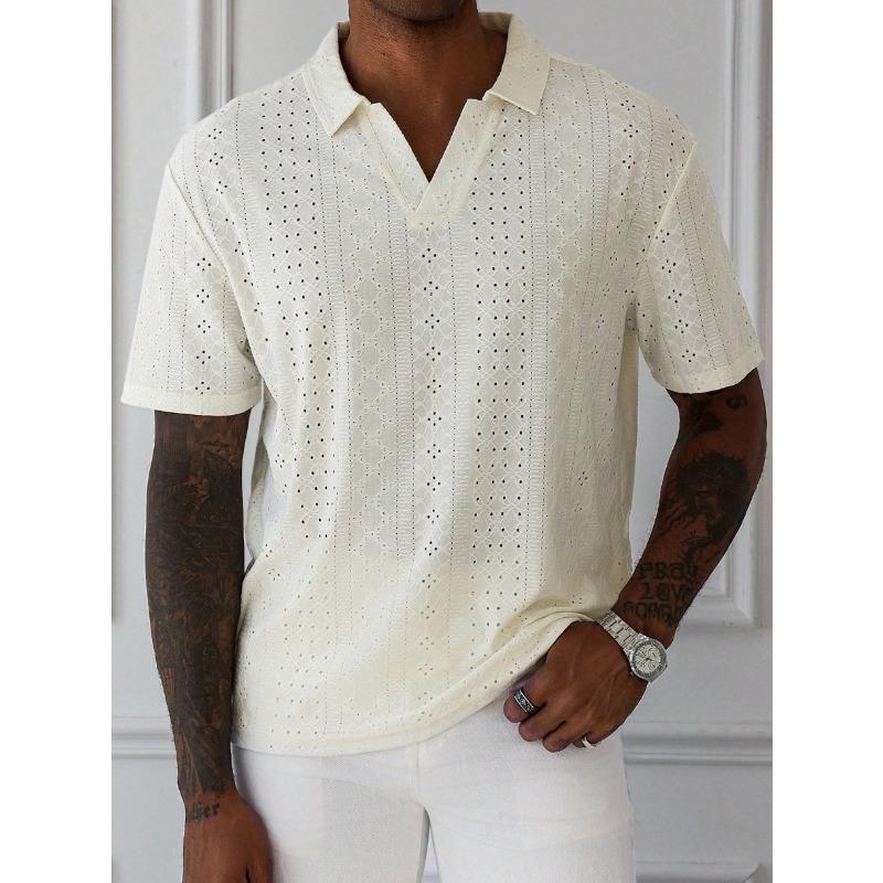 Летняя новая рубашка с коротким рукавом, вязаный жаккардовый полый fabric, футболка, мужской кардиган