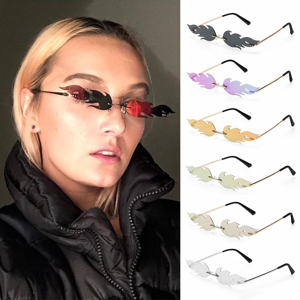 Streetwear Trending Eyewear Fire Flame Rimless Wave Sun Glasses Fashion Sunglasses