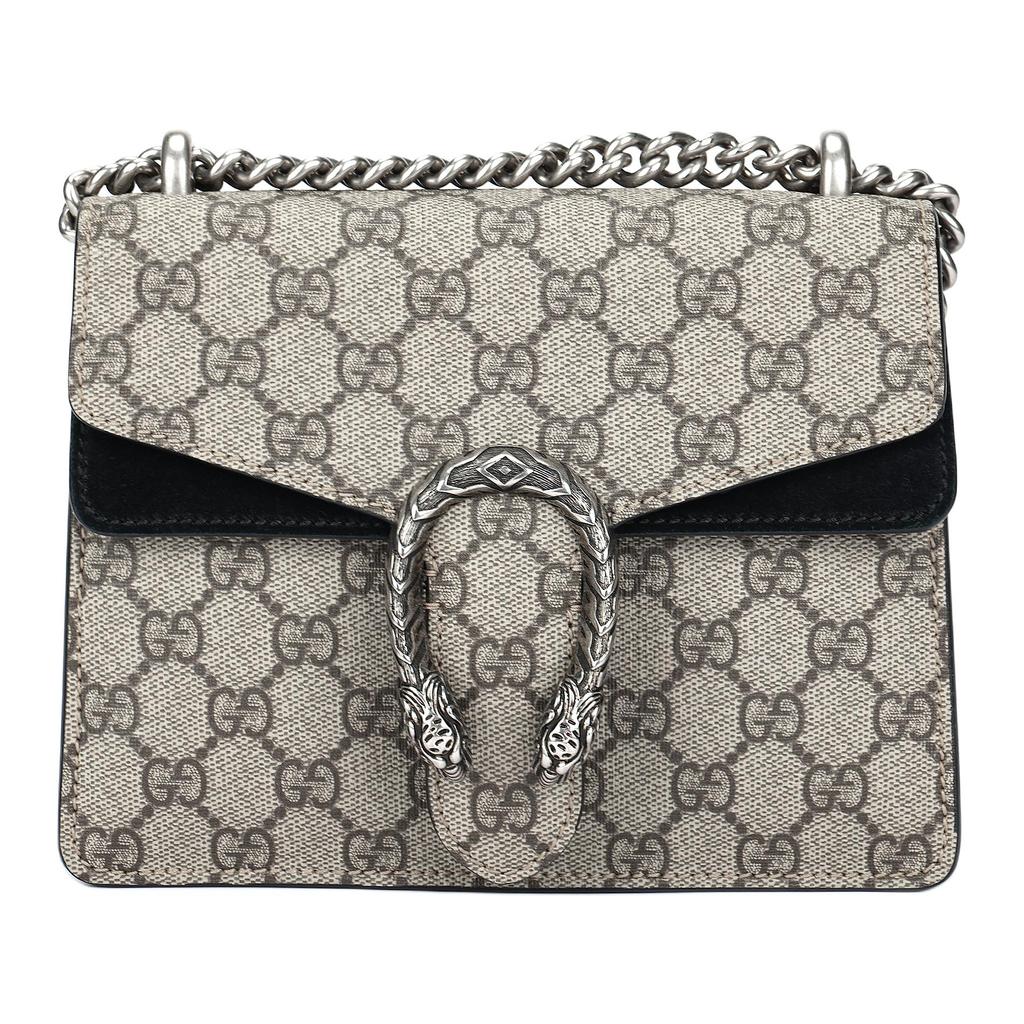 Gucci Dionysus Tiger Head Buckle Aged Flower Logo Chain Canvas Patchwork Leather Messenger Bag Women'S Brown