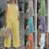 Women's Summer Casual Sleeveless Round Neck Top and Wide Leg Pants Set In Multiple Colors