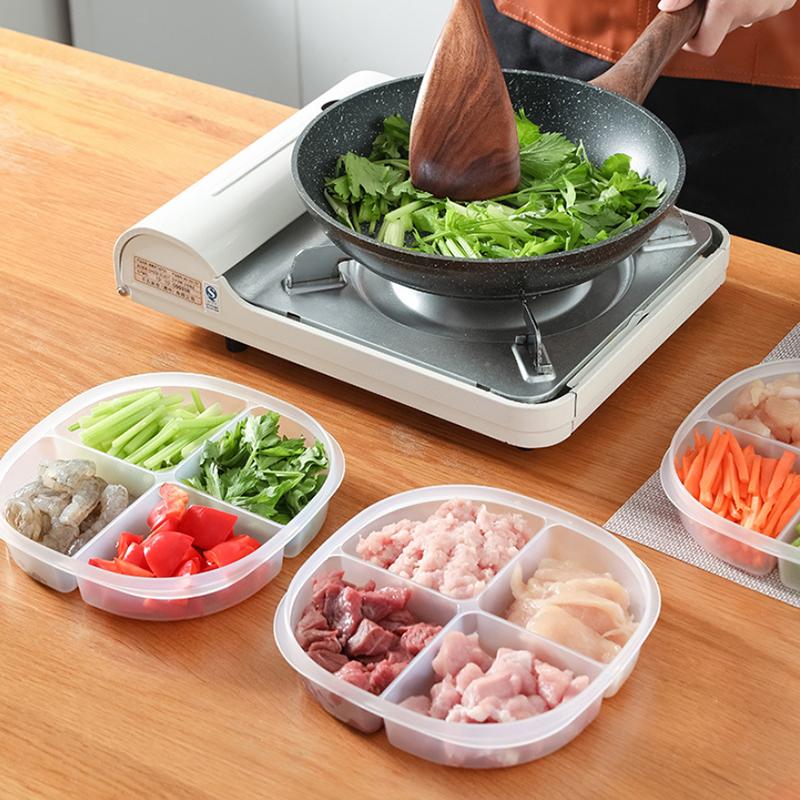 4-секционный прозрачный пластиковый контейнер для хранения продуктов в холодильнике с крышкой, герметичный контейнер для сохранения свежести для морозильной камеры, свежих фруктов, кухонный органайзер