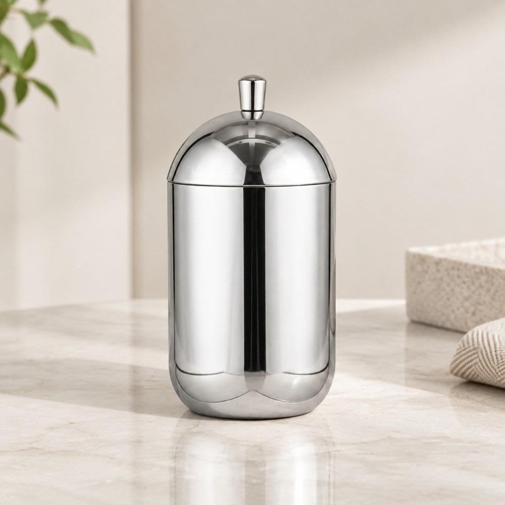 5.51x2.76in Cotton Swab Holder 304 Stainless Steel Stainless Steel Storage Jar Desktop Use