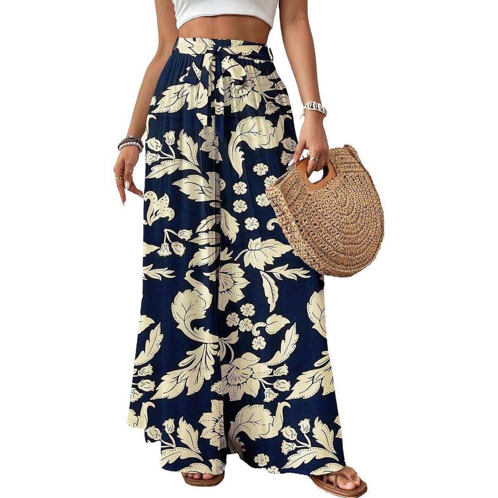 Женские модные свободные повседневные брюки с цветочным принтом и эластичным поясом