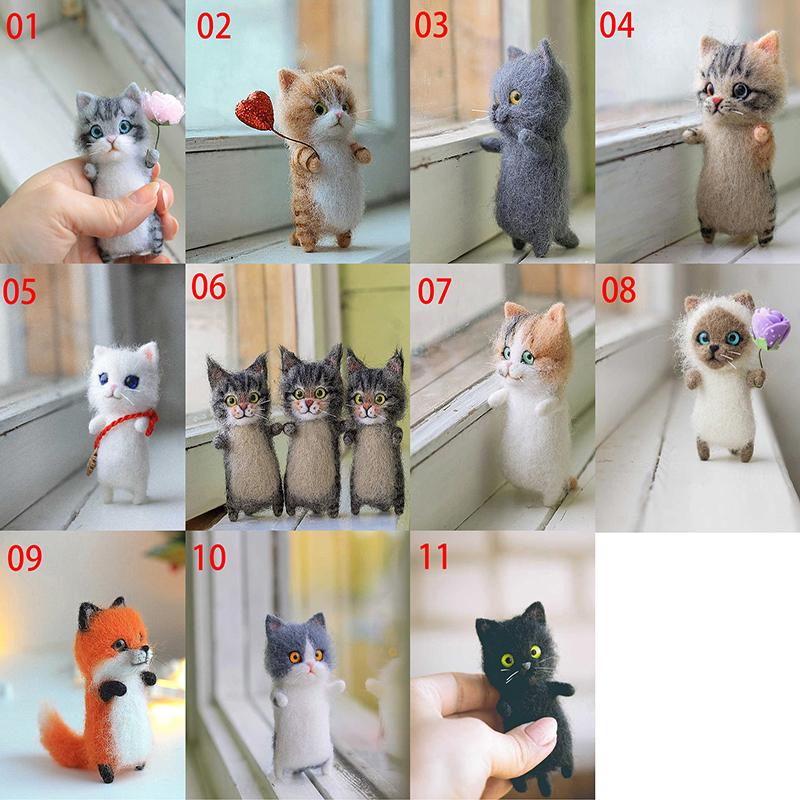 Cute Kit Unfinish Wool Doll Kitty Siamese Hawksbail Tabby Civet Cat Needle Felt Kit Package