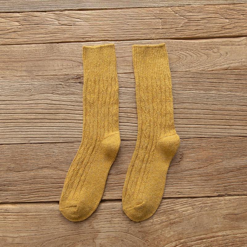 Women's Winter Thickened Warm Wool Socks, Solid-color Pile Socks, Double-needle Women's Socks, High-top Cotton Socks