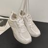Mesh Round Toe Ballet Shoes  Summer New Sports Casual Street Lace Up Flat Shoes White/silver Fashion Women Pumps