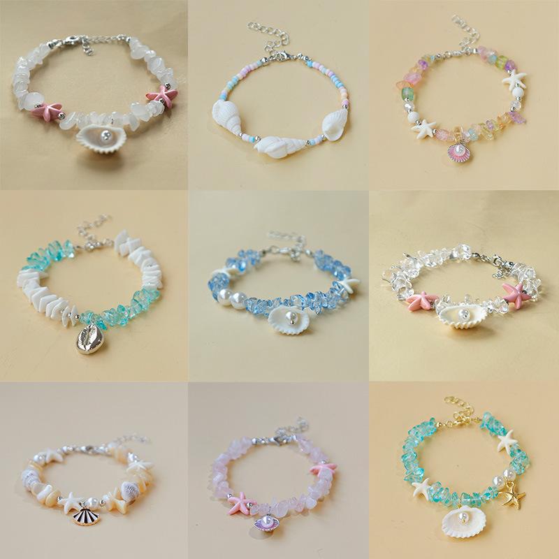 Handmade Seashell & Crushed Stone Bracelet with Lobster Clasp - Perfect Summer Travel Souvenir