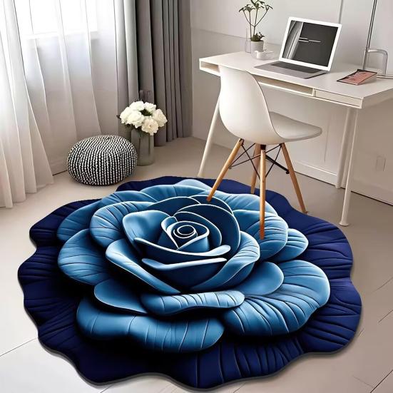 Floral Plush Floor Mat Non-Slip Absorbent Diatomaceous Earth Rug 3D Visual Flower