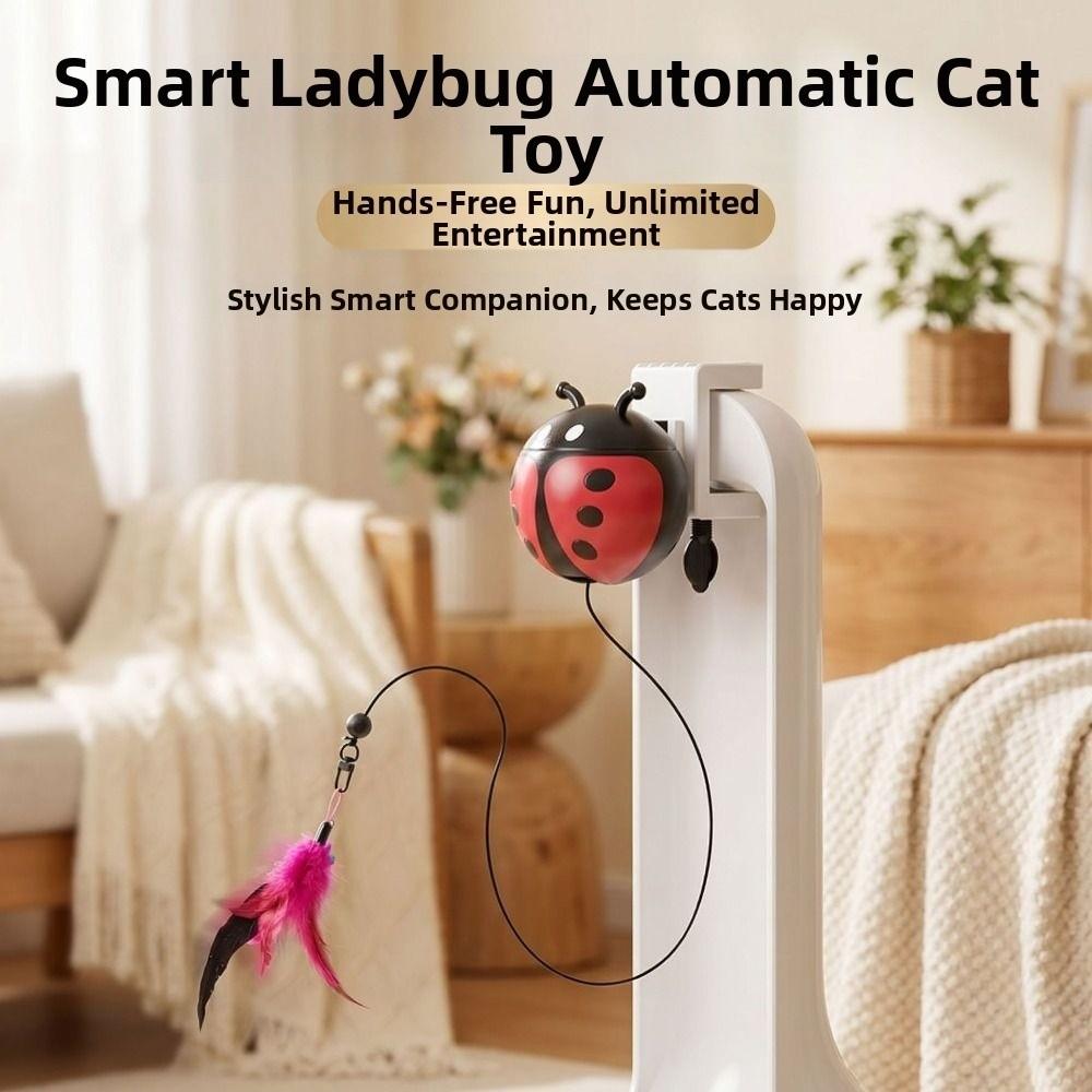 Retractable Kitten Teasing Toy Ladybug Interactive Cat Toy Indoor Playing
