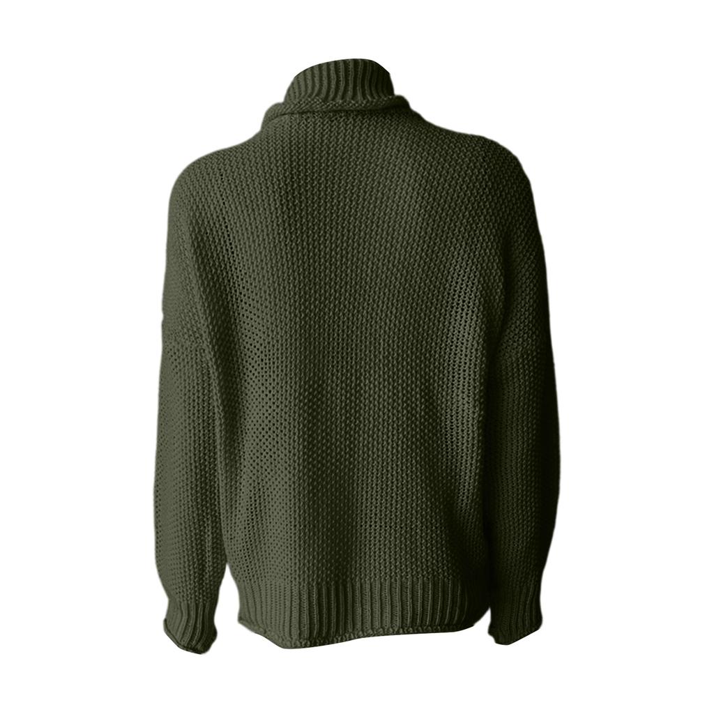 Модный женский вязаный свитер с высоким воротником, длинными рукавами и подвернутым краем