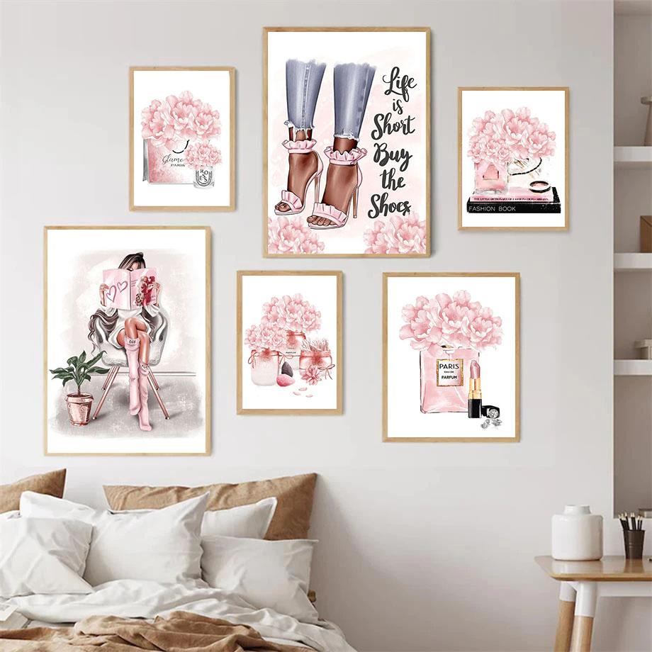 Современный парфюм, инструмент для макияжа на высоком каблуке, настенный художественный постер и принт, холст, картины для салона красоты, украшение дома