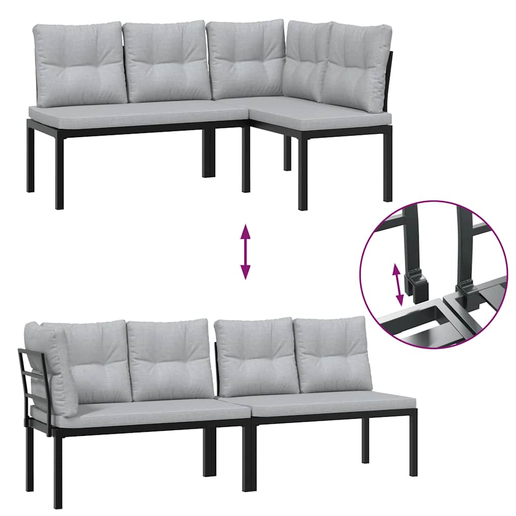 Garden Benches with Cushions 2 pcs Black Powder Coated Steel