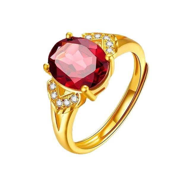 Gold-Plated Ruby Crystal Adjustable Couple Ring - Women's Luxury Design