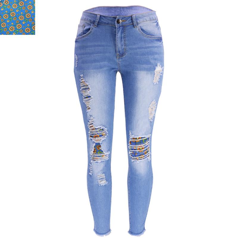 Women's Pencil Pant Fashion Ripped Patch Plus Size Jeans