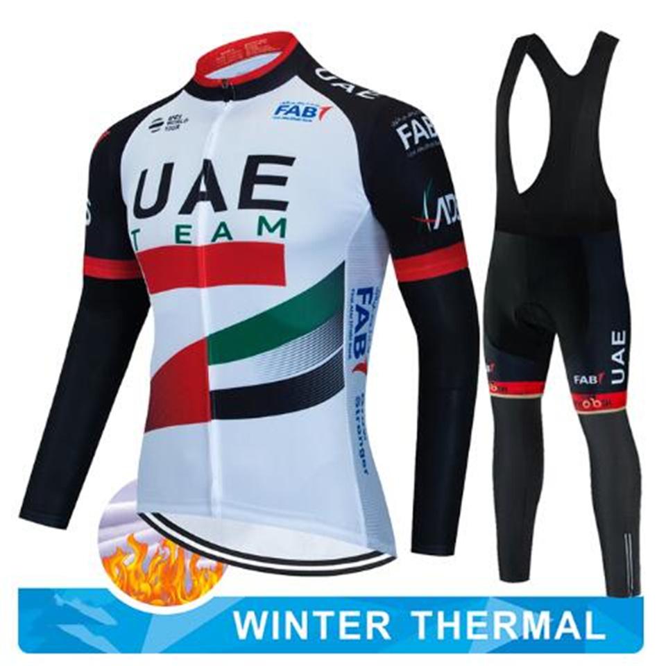 2024 UAE Cycling Jersey Set Winter Thermal Fleece Cycling Clothing Long Sleeve Men& Road Bike Suit MTB Maillot Culotte