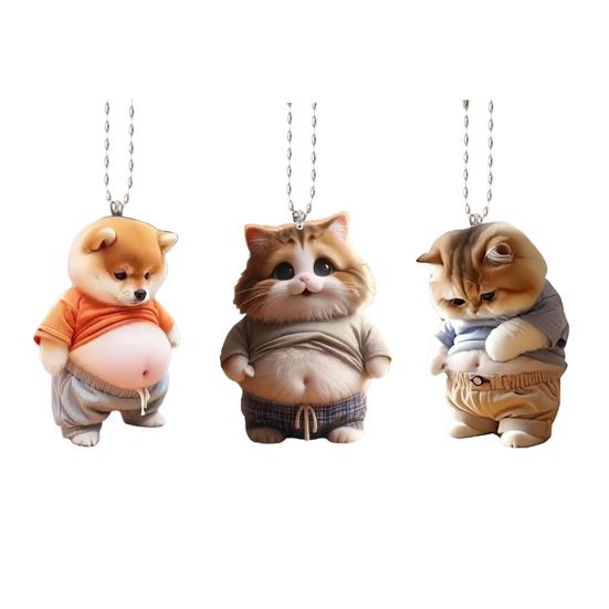 Pot-bellied Dog Cat Hanging Ornament Home Indoor Christmas Tree Car Rearview Mirror 2D Flat Acrylic Big Belly Cartoon Animal Hanging Decoration