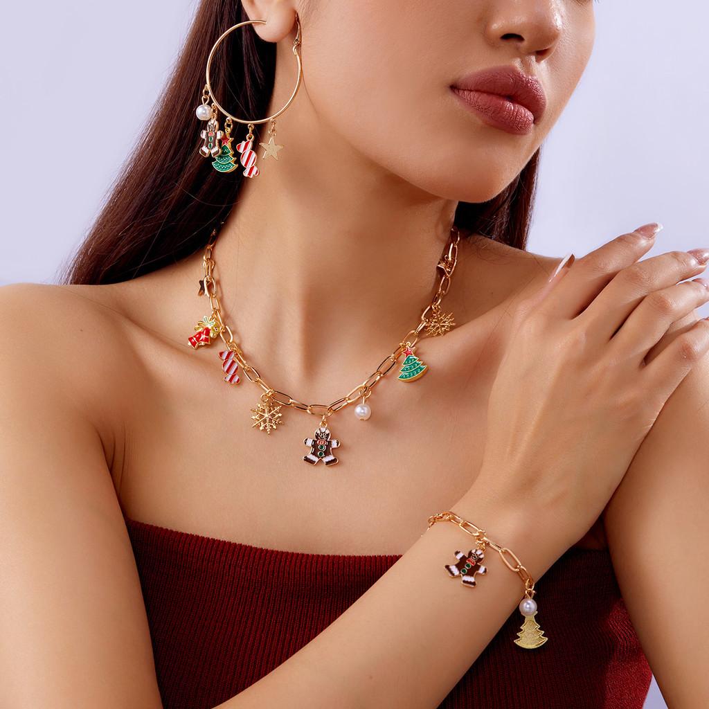 Snowflake Christmas Necklace And Earrings Set With Alloy Accents For Seasonal Gift