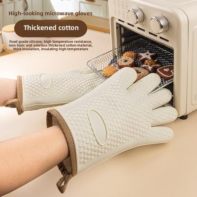 1 шт., утолщенные силиконовые перчатки с защитой от ожогов, термостойкие перчатки для выпечки в микроволновой печи, перчатки для барбекю, противоскользящие теплоизоляционные рукавицы
