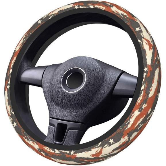 American Camo Neoprene Steering Wheel Cover, 15in Car Accessories | Universal 15 Inch Non-Slip Elastic Steering Wheel Cover for Women & Men, Fits