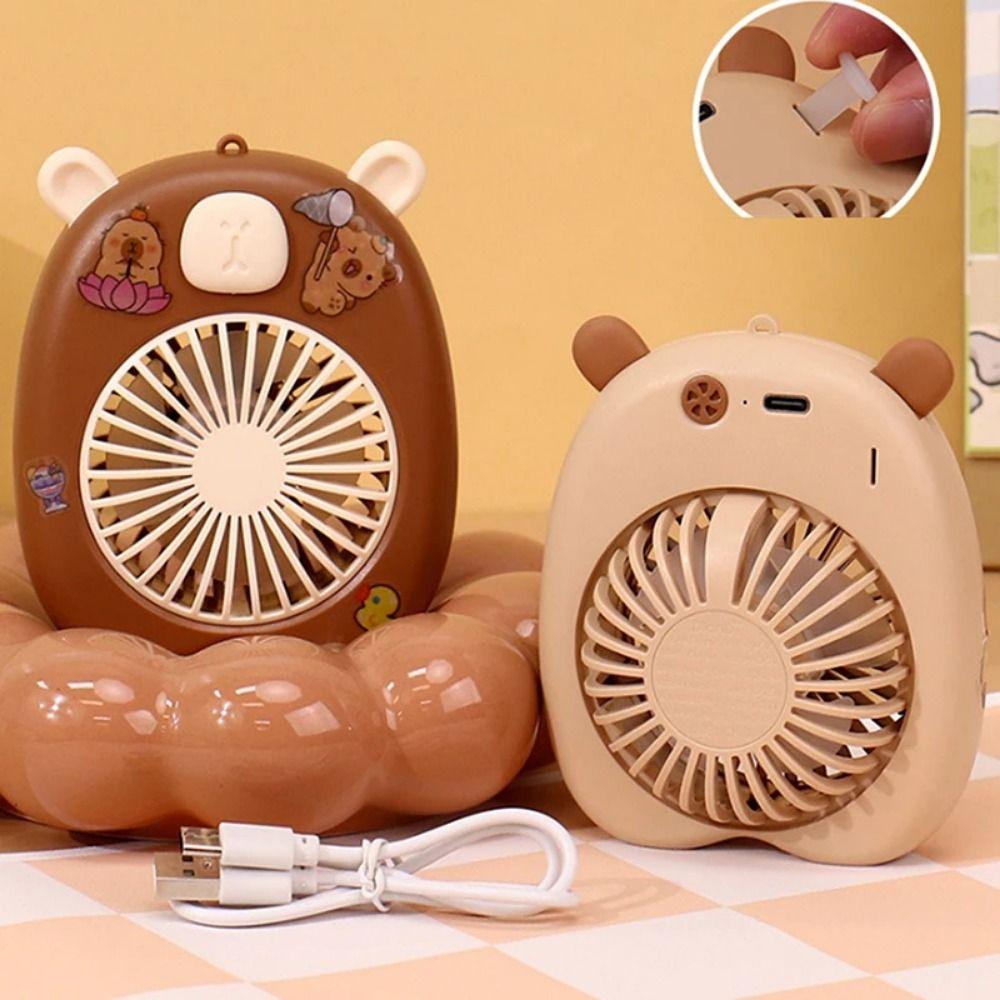 Portable Cute Capybara Fan Solid Color Cartoon Handheld Fan Gifts USB Mini Fan  Camping