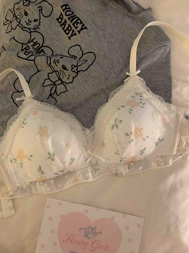 Pastoral Songdo, French thin underwear women's small breasts gather and show breasts, small floral anti-sagging bra without steel ring