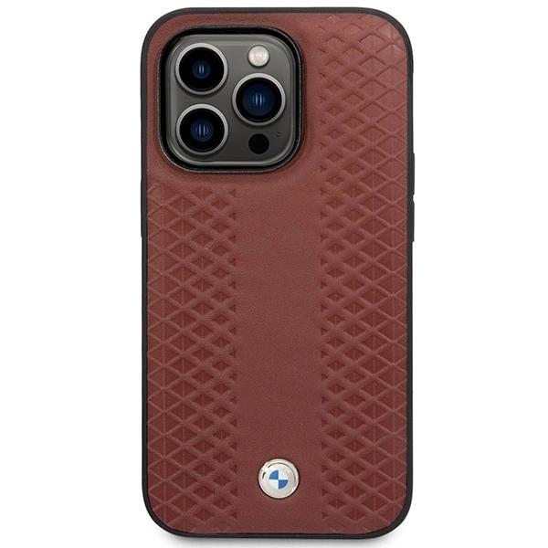 BMW Чехол Bmhmp14X22Rfgr для iPhone 14 Pro Max бордовый/бордовый кожаный ромбовидный узор Magsafe