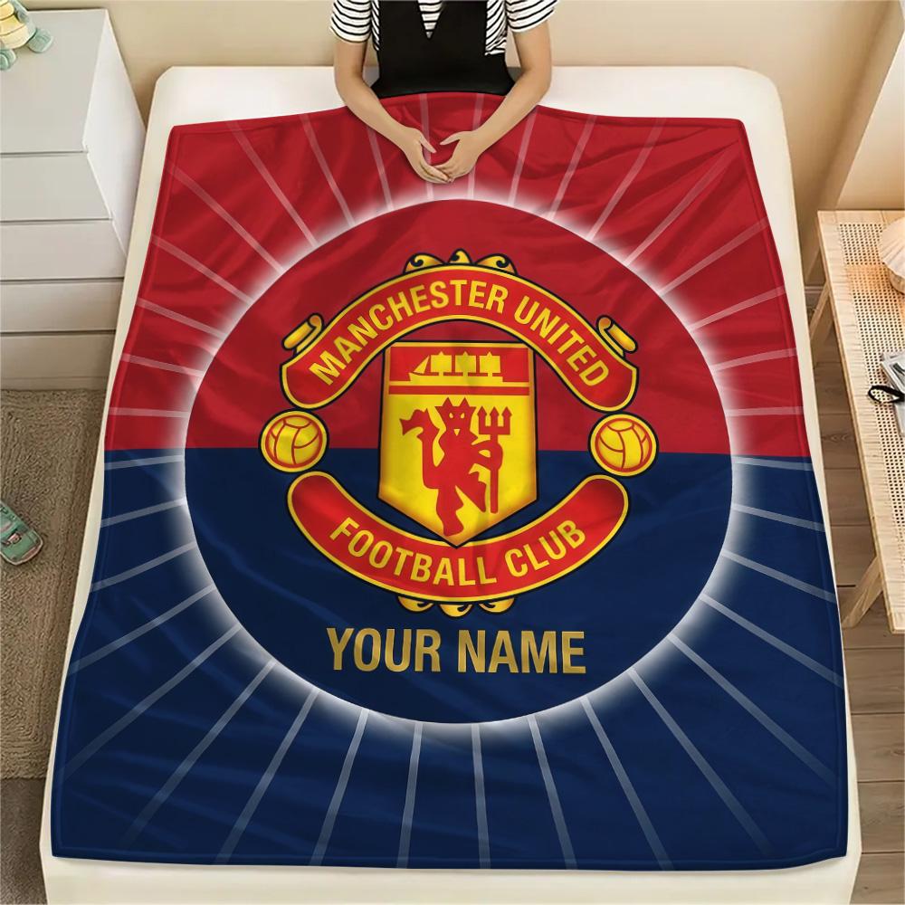 Custom Name Manchester United Flannel Blanket, High quality Comfortable for All Seasons, Home Decor, Warmth and Comfort
