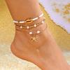 3Pcs Beach Beaded Anklet Set for Women Summer Gold Color Starfish Shell Charms Anklet Vacation Bohemian Zircon Gifts