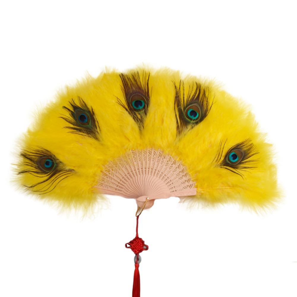 Handheld Peacock Feather Fan With Tassel Feather Dance Fan Elegant Folding Hand Fan Home