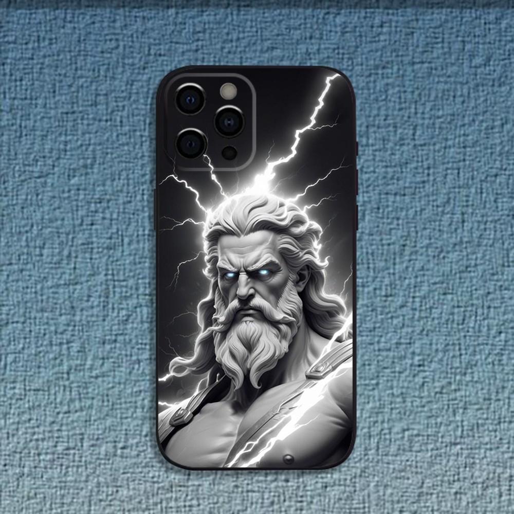 Статуя греческого бога Лицо Зевса Чехол для телефона для iPhone 16,15,14,13,12,11,Pro,X,XS,Max,XR,Plus,Mini Мягкая черная крышка