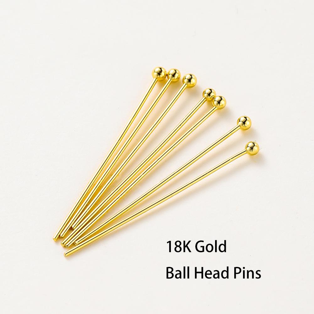 100 шт. штифты с шариковым наконечником 14K 18K с золотым покрытием, 16-50 мм, для изготовления украшений своими руками, фурнитура, латунь, металлические штифты с плоской головкой, штифты с ушком, расходные материалы