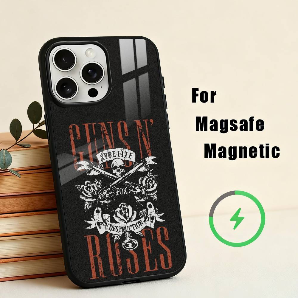 Band G-Guns-S N R-Roses Phone Case For iPhone17,16,15,14,13,12,11 Plus,For Magnetic Wireless Charge Cover