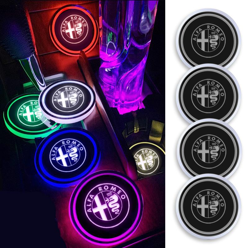 7 Colors Car LED Luminous Water Cup Pads Auto Coaster Mats For Alfa Romeo Giulia Stelvio Giulietta 156 159 147 Mito Tonale Brera
