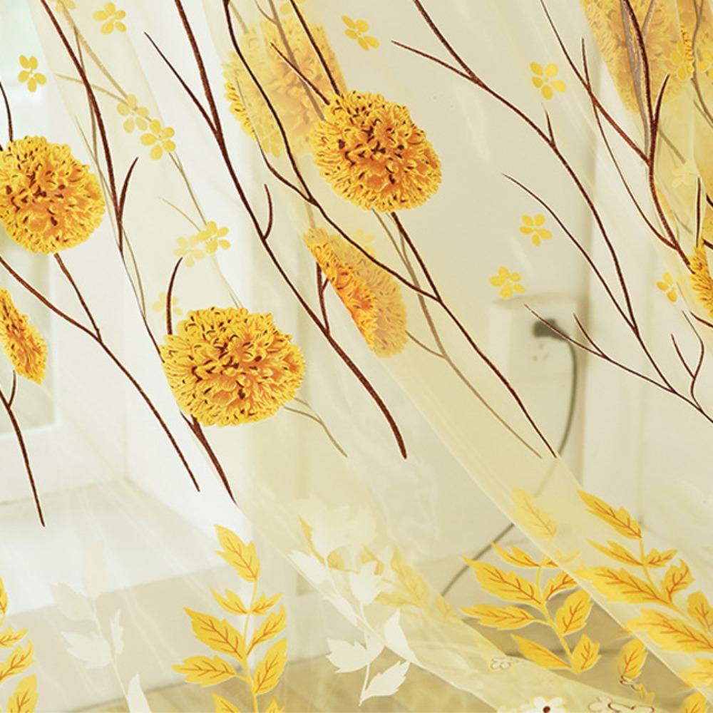 Transparent Window Drapes Romantic Tulle Curtain Flower Pattern Sheer Curtain Bedroom