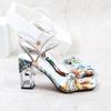 Women Summer 8 .5cm High Heels Sandals Lady Gladiator Yellow Block Low Heels Crystal Fetish Prom Nightclub Plus Size Flower Shoes