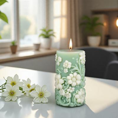 3D Рельефный Цветок Цилиндрическая Свеча Силиконовая Форма DIY Волна Столб Ароматерапевтическая Свеча Гипс Инструмент для Изготовления Подарок Ручной Работы Декор