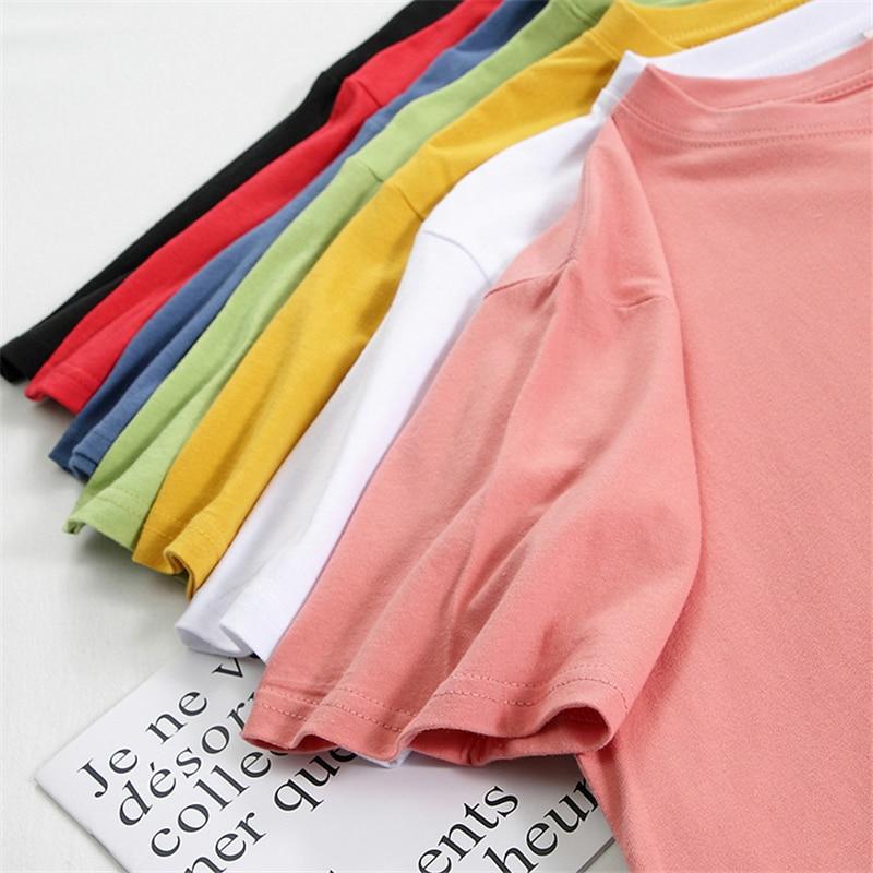 Женская хлопковая футболка, летние свободные однотонные футболки цвета конфет
