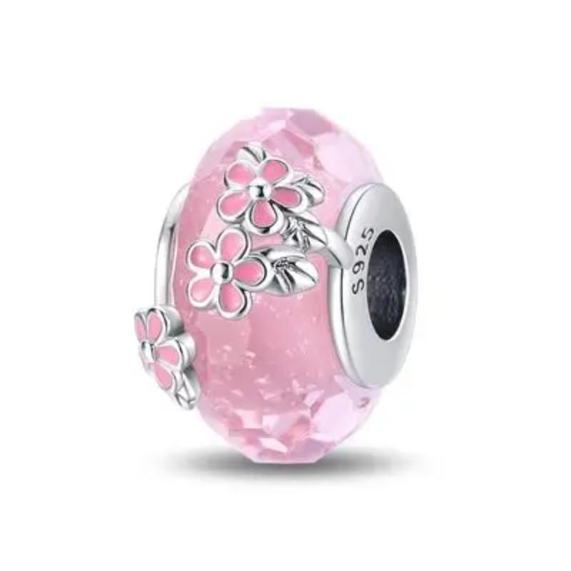925 Silver Colored Flower Leaf Cosmic Rainbow Murano Glass Charms Beads Fit DIY Bracelet Women Jewelry Gift