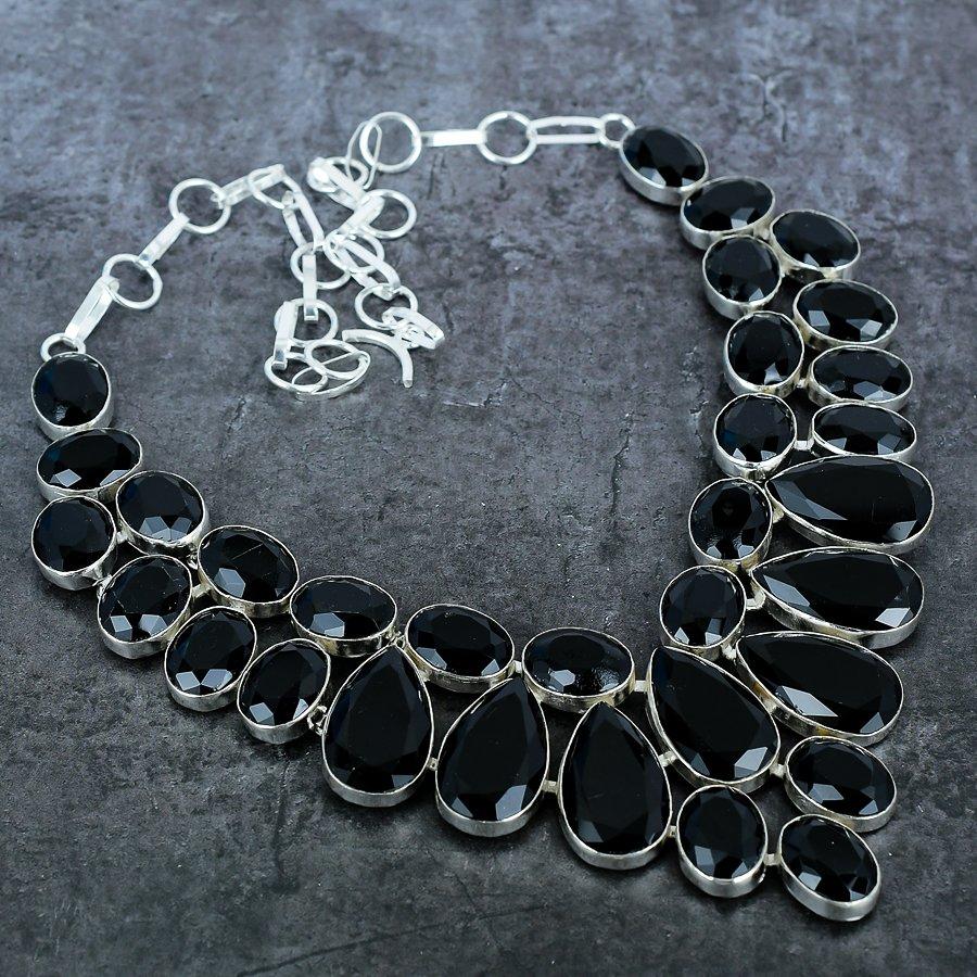 Black Spinel Handmade 925 Sterling Silver Jewelry Necklace 18" J7h07