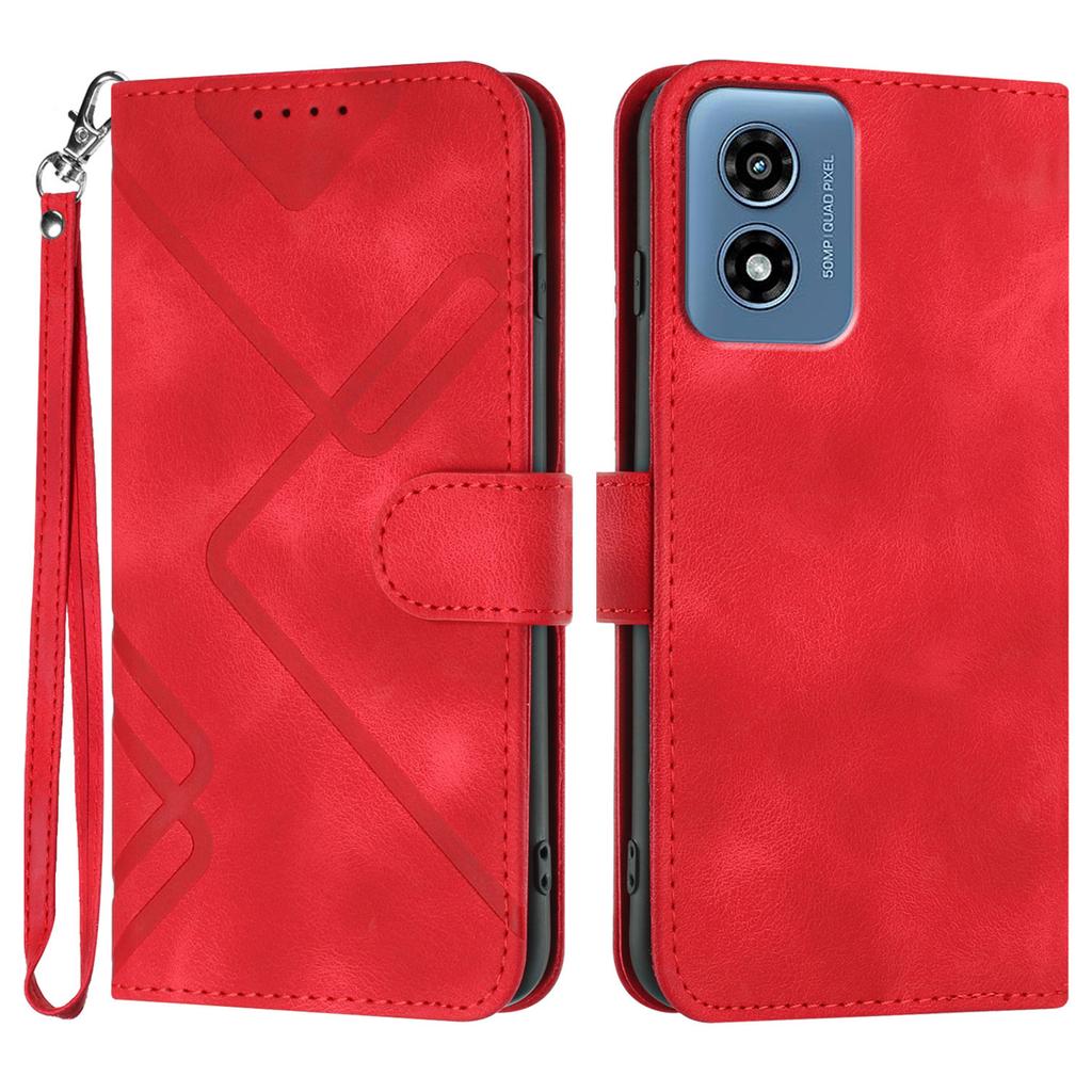 For Motorola Moto G Play (2024) 4G Wallet Case Line Imprinted PU Leather Phone Cover with Strap