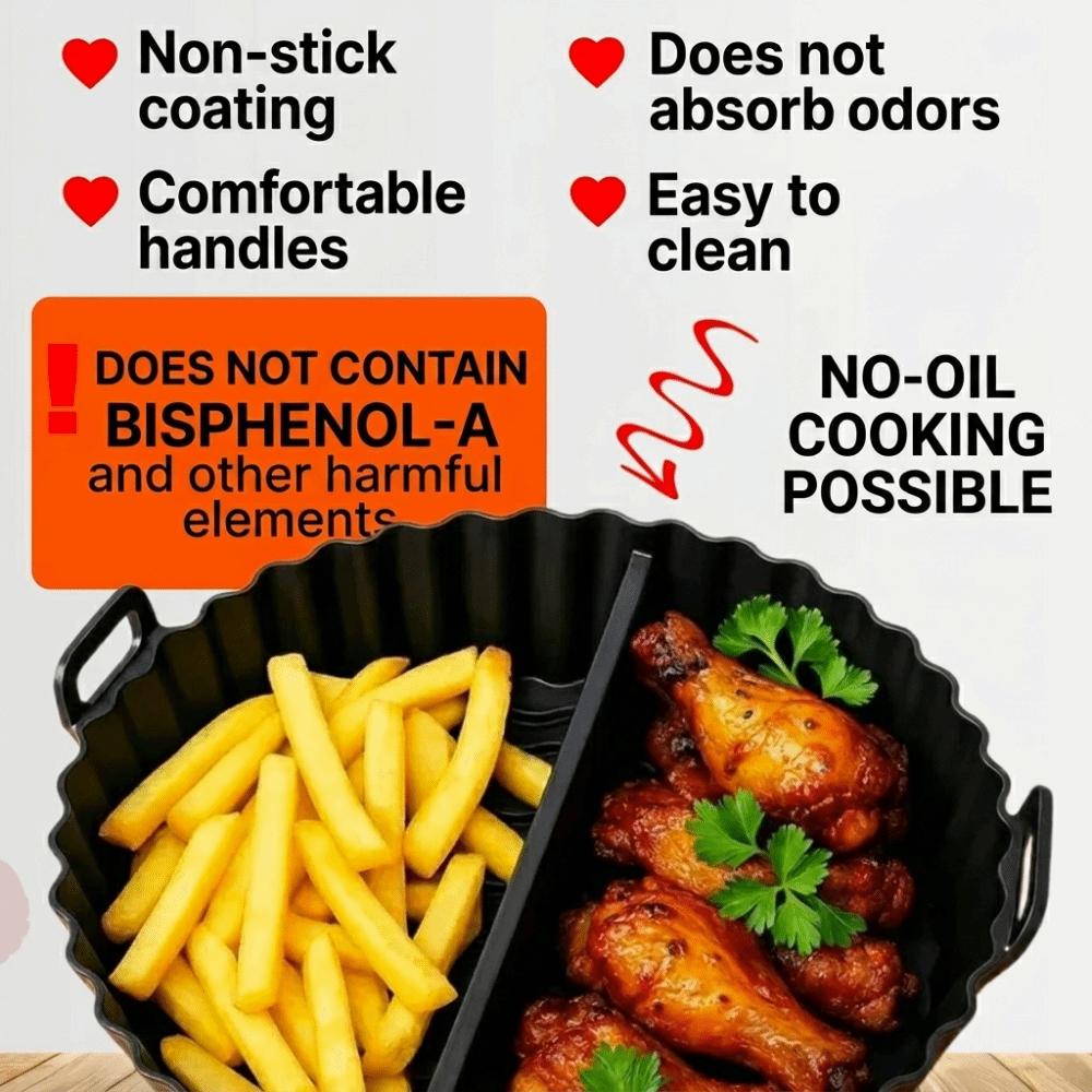 Silicone Air Fryer Basket Mat Round Non Stick Silicone Baking Tray Mold with Handle Divided Air Fryer Liner Accessories Oven