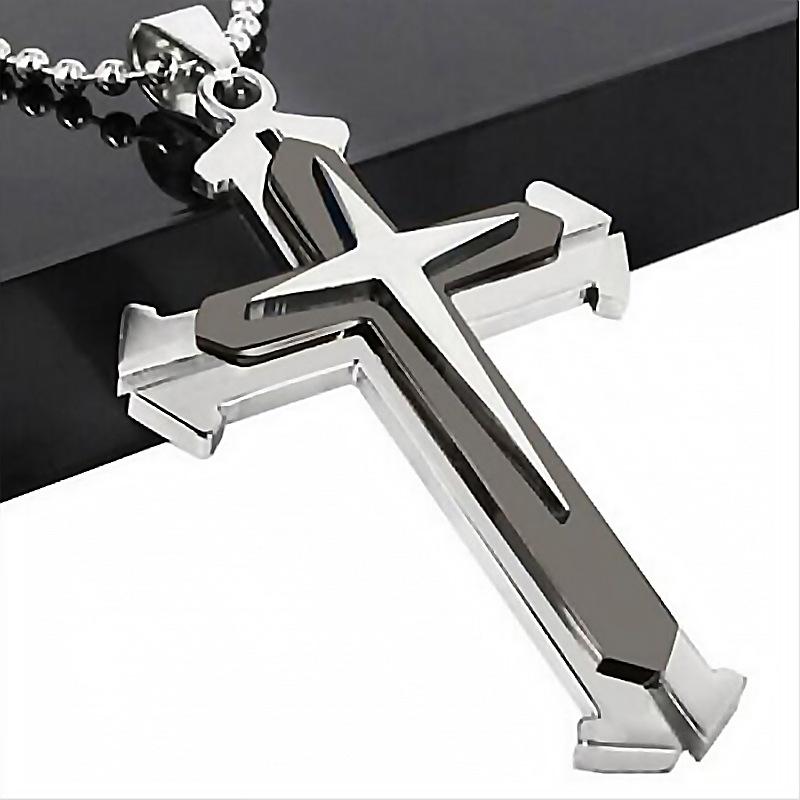 New Cross Pendant Necklace For Men Simple Cool Zircon Black Gold Color Stainless Steel Chain Hip Hop Punk Jewelry Gift