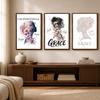 Plant Flower Wall Art, Nordic Woman Silhouette Canvas Painting, Mother Gift Poster Print for Bedroom Wall Decor