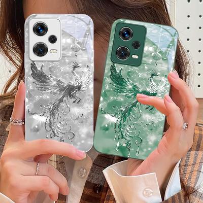 Чехол для телефона Broken Diamond Phoenix для Xiaomi 14 Ultra 13 Lite Redmi Note 13 11 Pro 12 Plus Poco X6 3 Pro F4 6 GT из закаленного стекла
