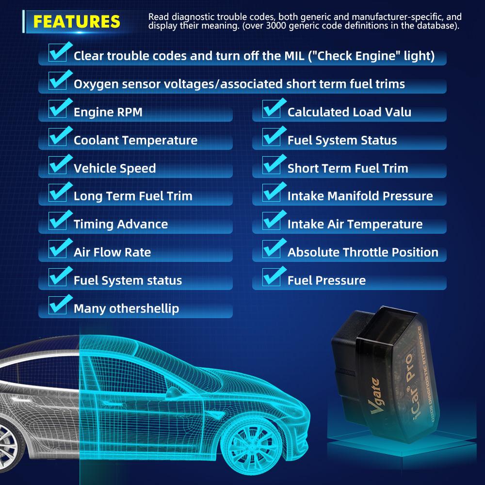 Vgate iCar pro Bluetooth 4.0 WiFi for IOS Android PC Auto Wake Up Elm327 OBDII Scanner Code Reader Car Diagnostic tool V2.1