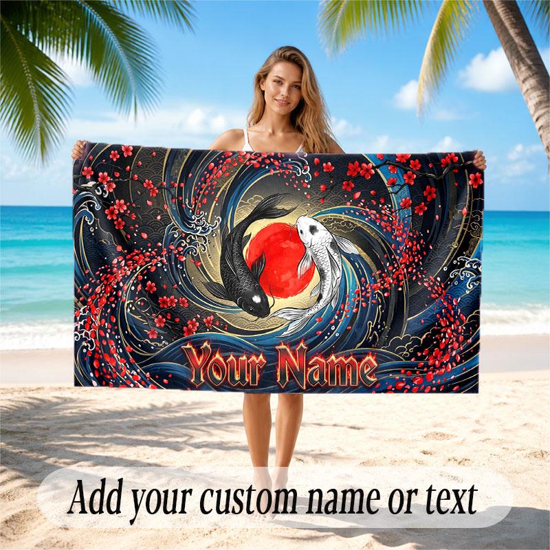 Music General Theme Beach Towel Personalized Custom Name & Text Soft Quick Dry Beach Towel for Swimming Travel