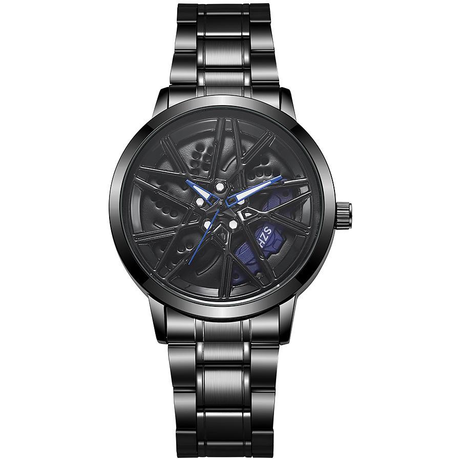 Hollow Creative Black Technology Men'S Steel Belt Watch Inner Ring Rotatable Watch Quartz Watch