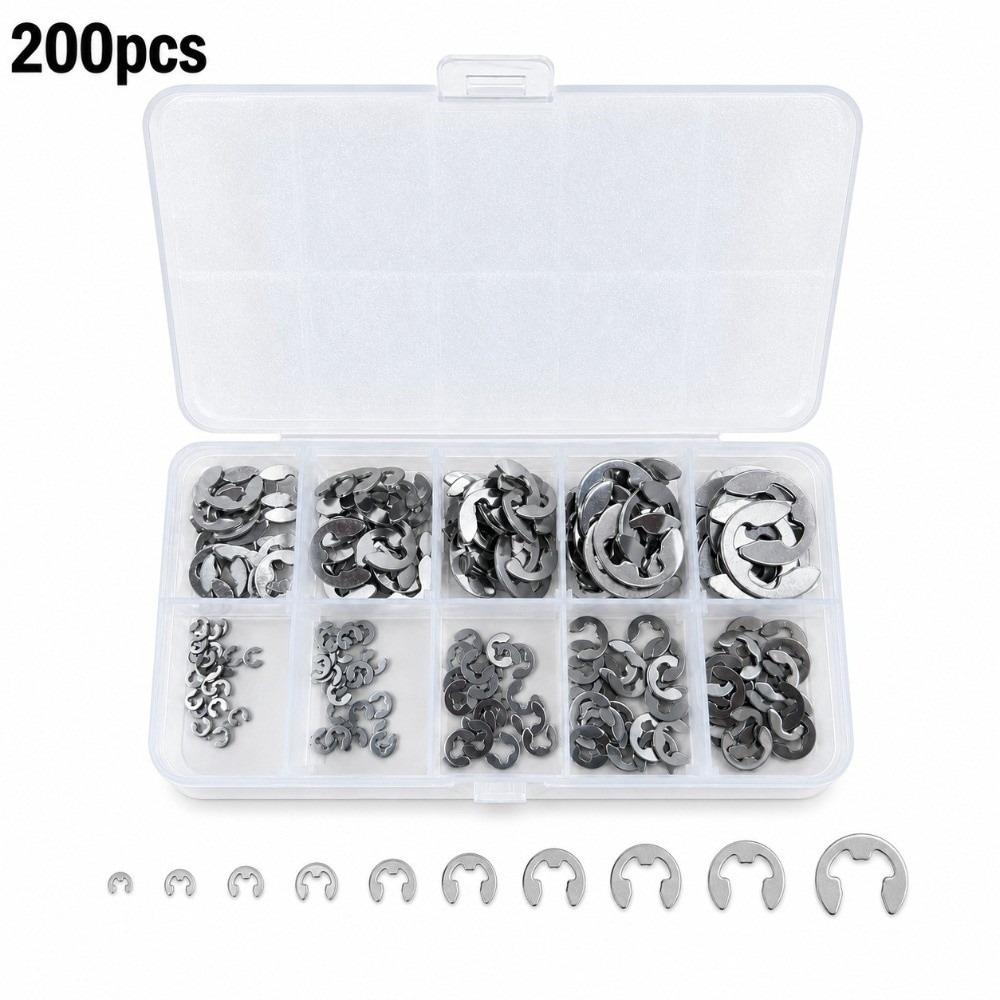 200pcs Bearing Type Retaining Ring Kit Stainless Steel E-Clip Kit Snap Ring Set Bearing Maintenance